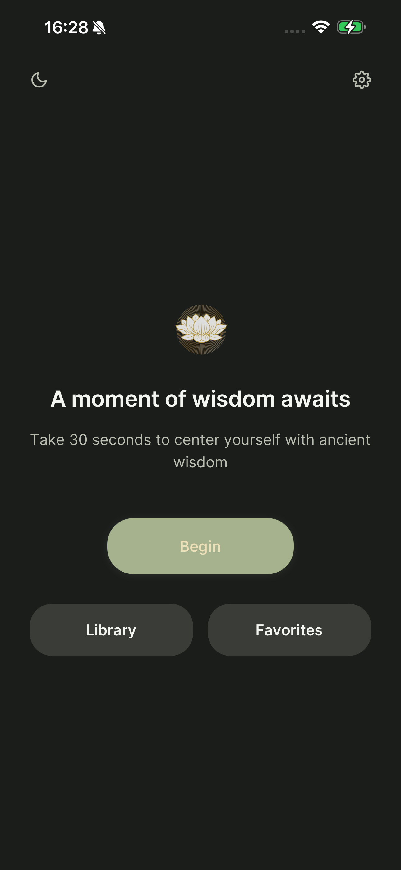 Enlighten home screen with Begin button